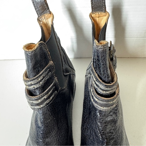 Bed Stu Black Leather Western Double Buckle Italian Made Ankle Boots Size 8.5 - Picture 6 of 16